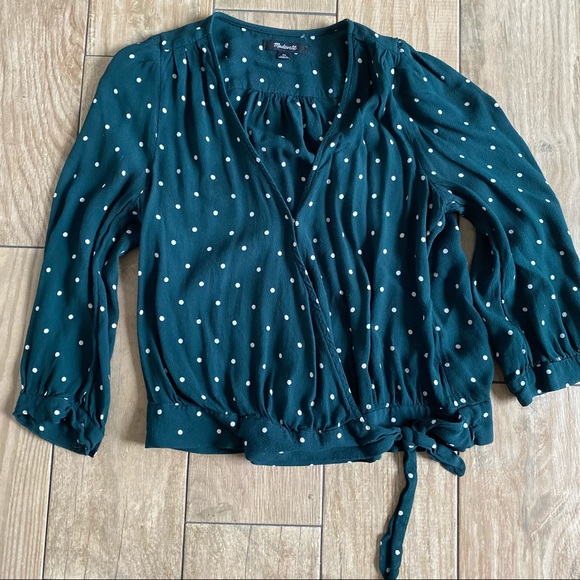Madewell Tops - Madewell green polka dot surplice top size XS